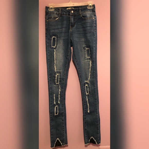 Mid-Rise Distressed Jeans - Picture 1 of 2